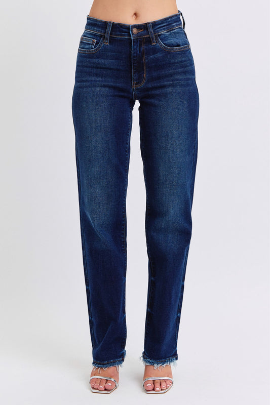Judy Blue Full Size Raw Hem Straight Leg Jeans - Classique Collection
