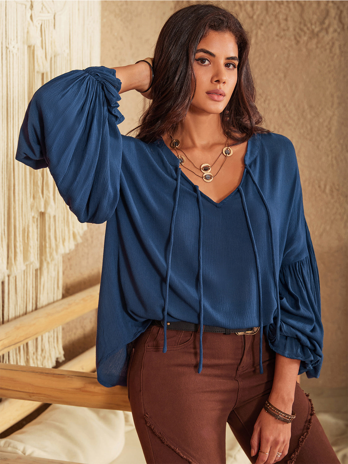 Tie Neck Long Sleeve Blouse - Classique Collection