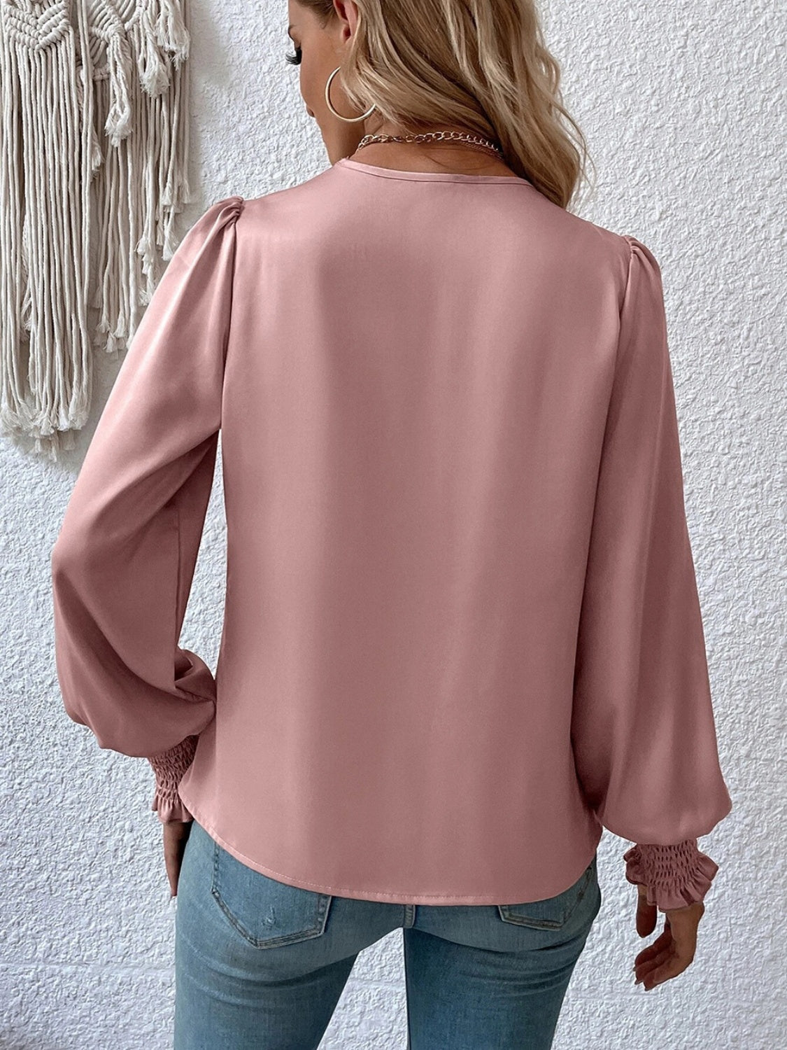 Surplice Smocked Lantern Sleeve Blouse - Classique Collection