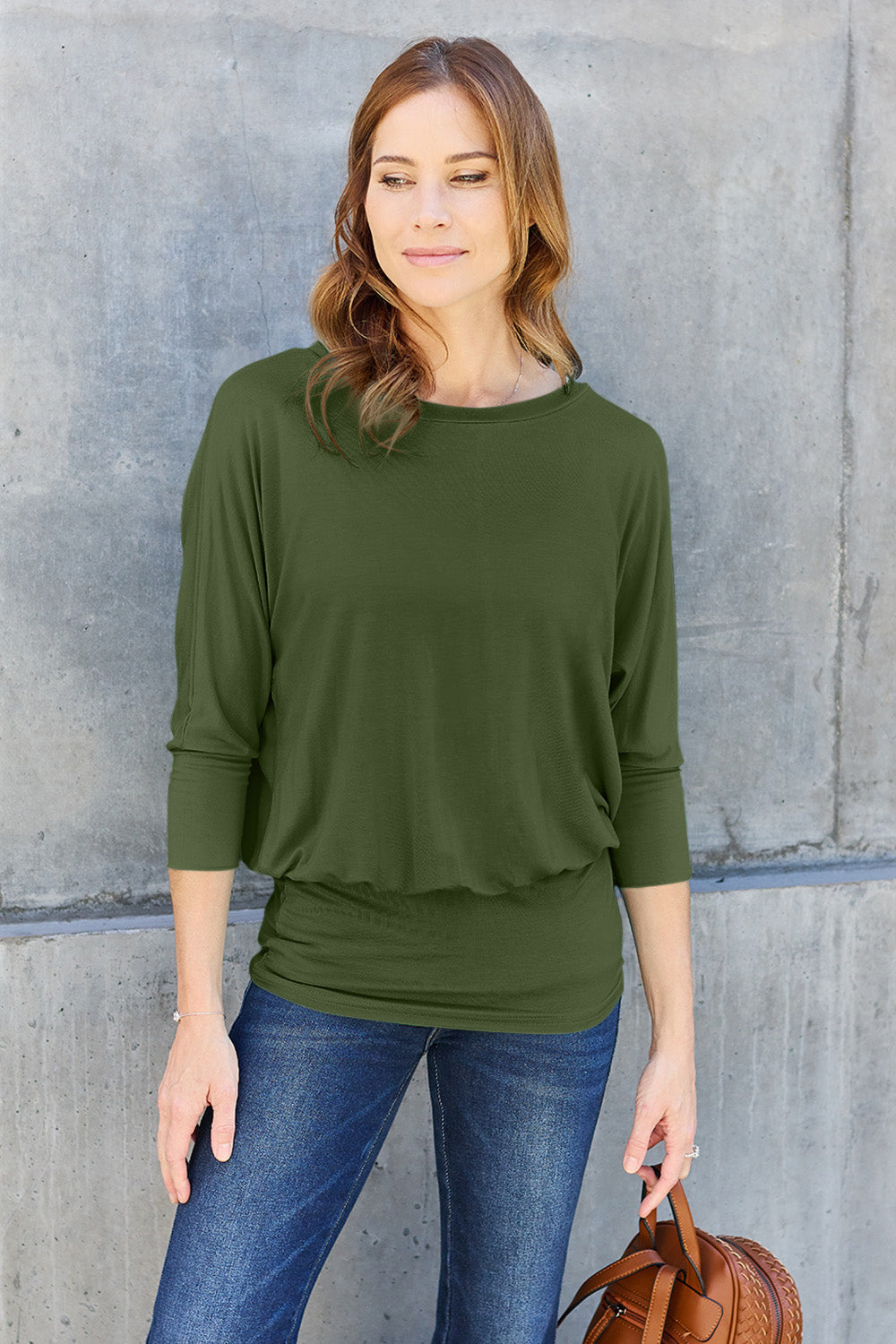 Basic Bae Full Size Round Neck Batwing Sleeve Top - Classique Collection