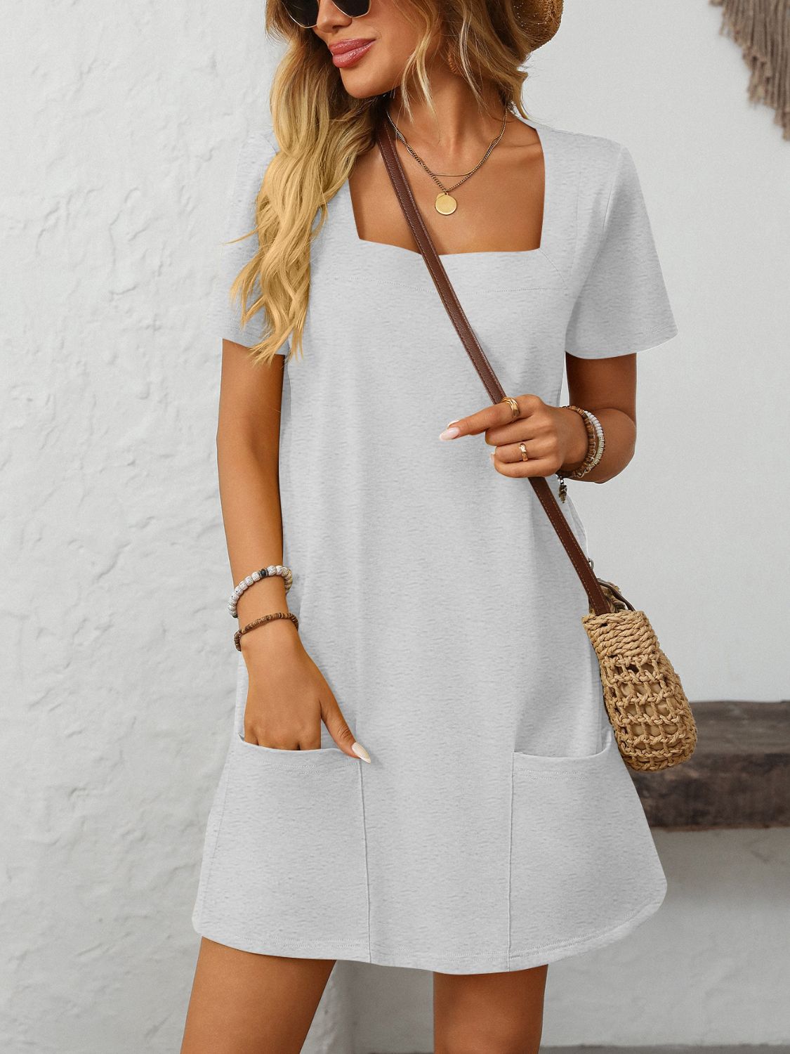 Mandy Square Neck Short Sleeve Mini Dress - Classique Collection