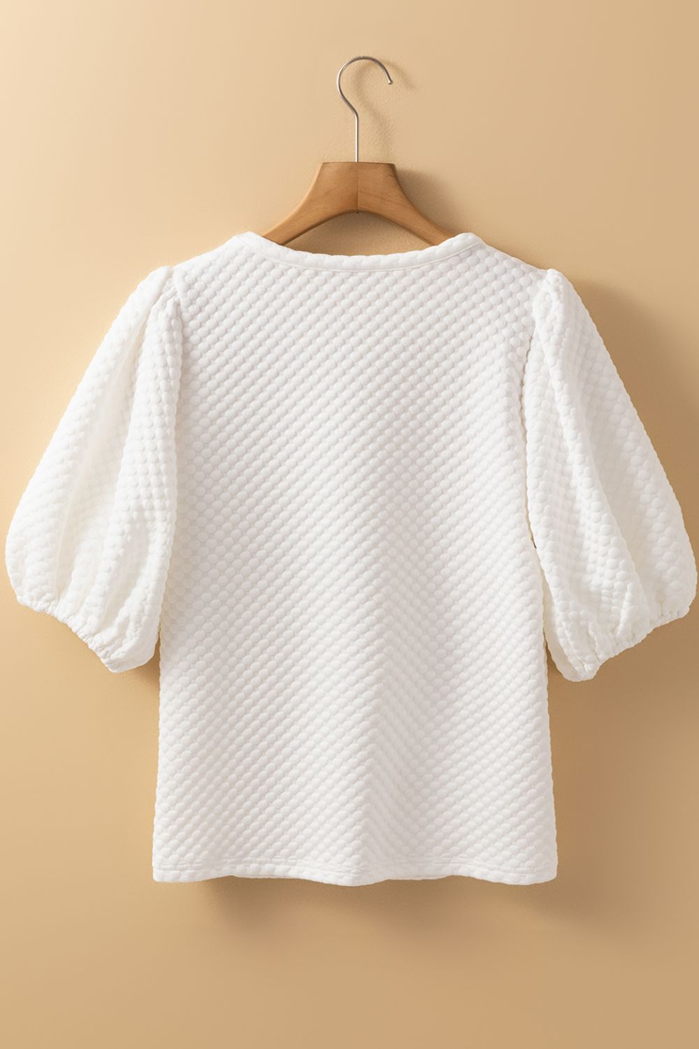 Textured Round Neck Puff Sleeve Blouse - Classique Collection
