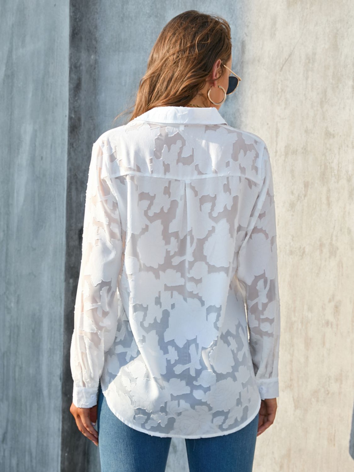 Full Size Collared Neck Long Sleeve Shirt Plus Size - Classique Collection