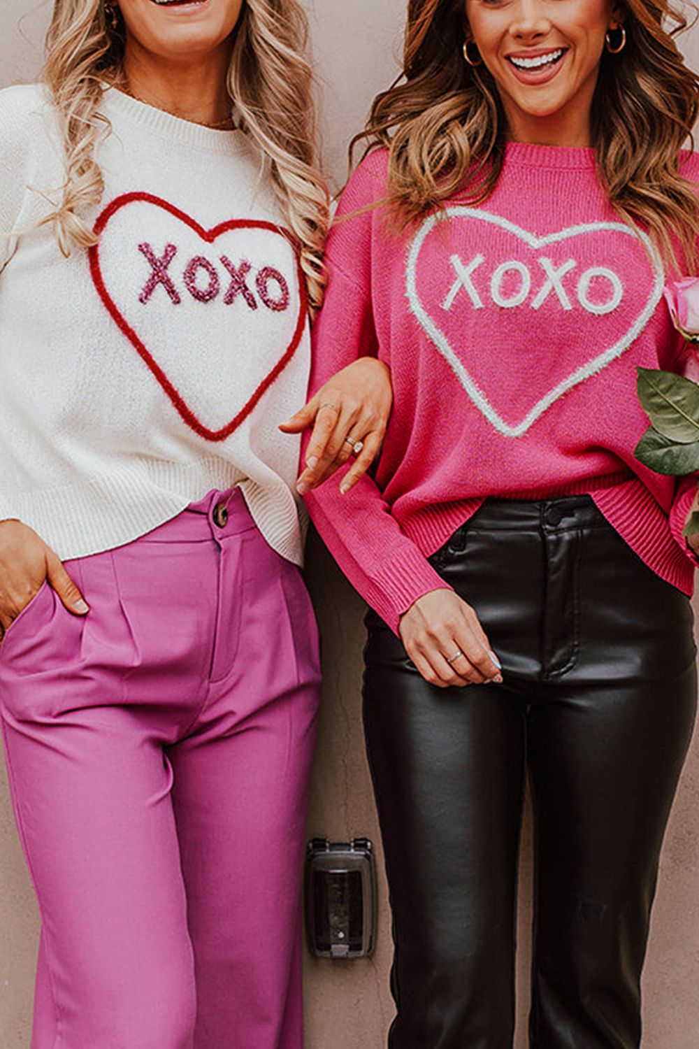 XOXO Round Neck Drop Shoulder Sweater - ClassiQ
