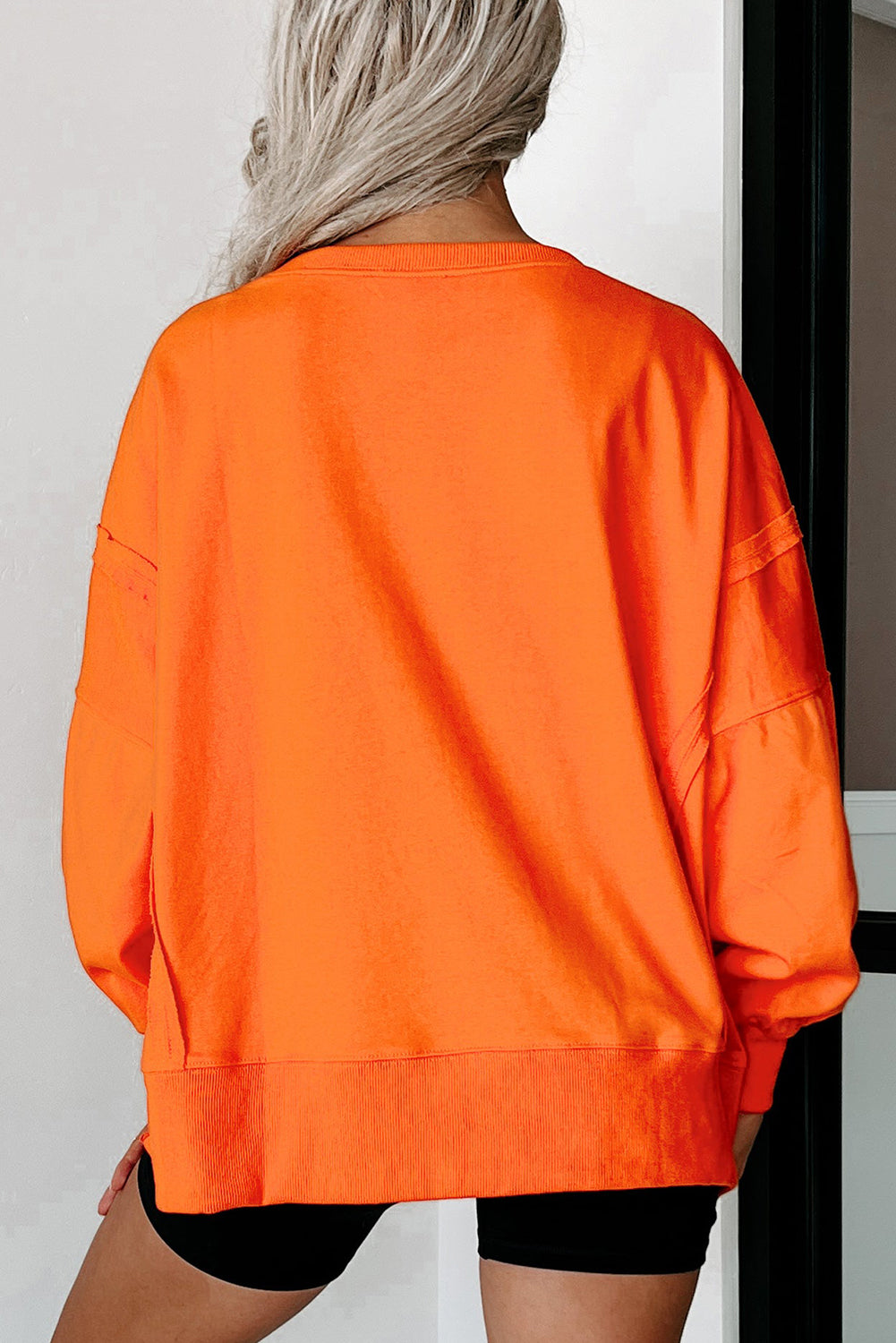 Side Slit Round Neck Long Sleeve Sweatshirt - Classique Collection
