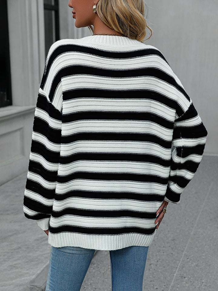Striped Dropped Shoulder Sweater - ClassiQ
