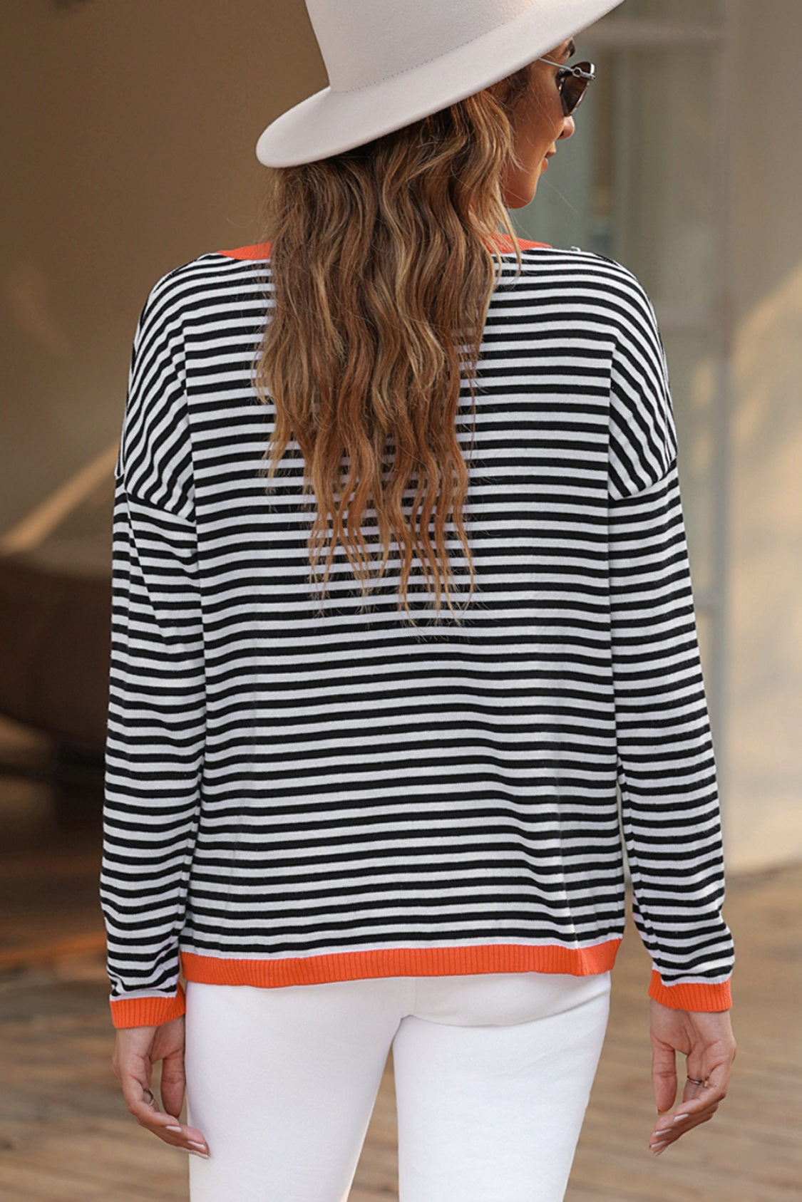 Striped Round Neck Drop Shoulder T-Shirt - ClassiQ