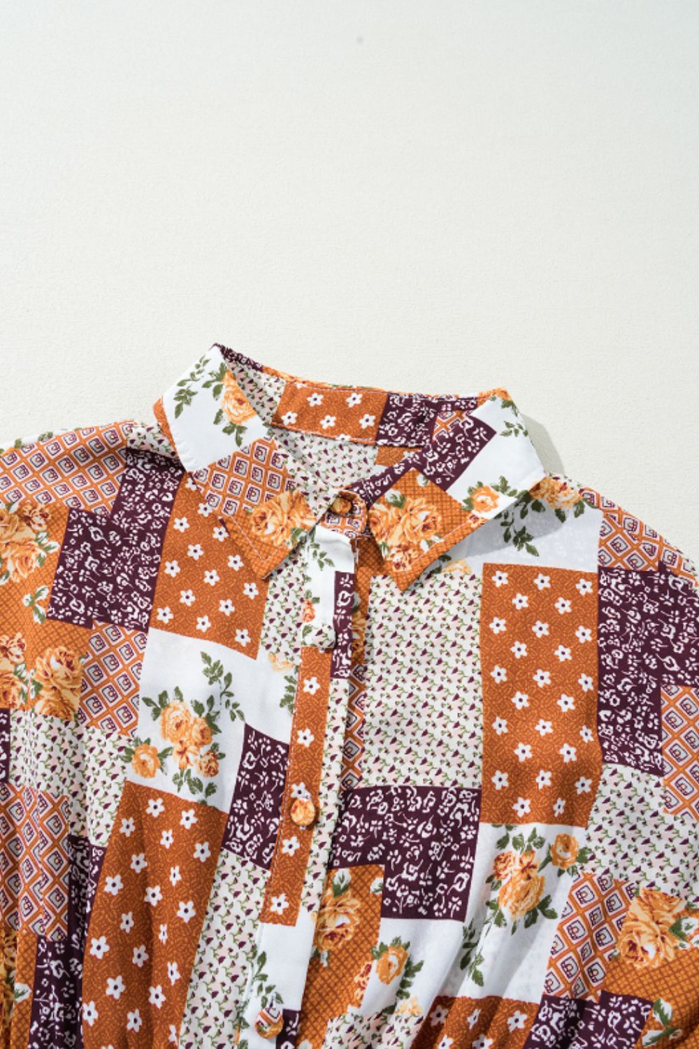 Printed Collared Neck Three-Quarter Sleeve Mini Shirt Dress - Classique Collection