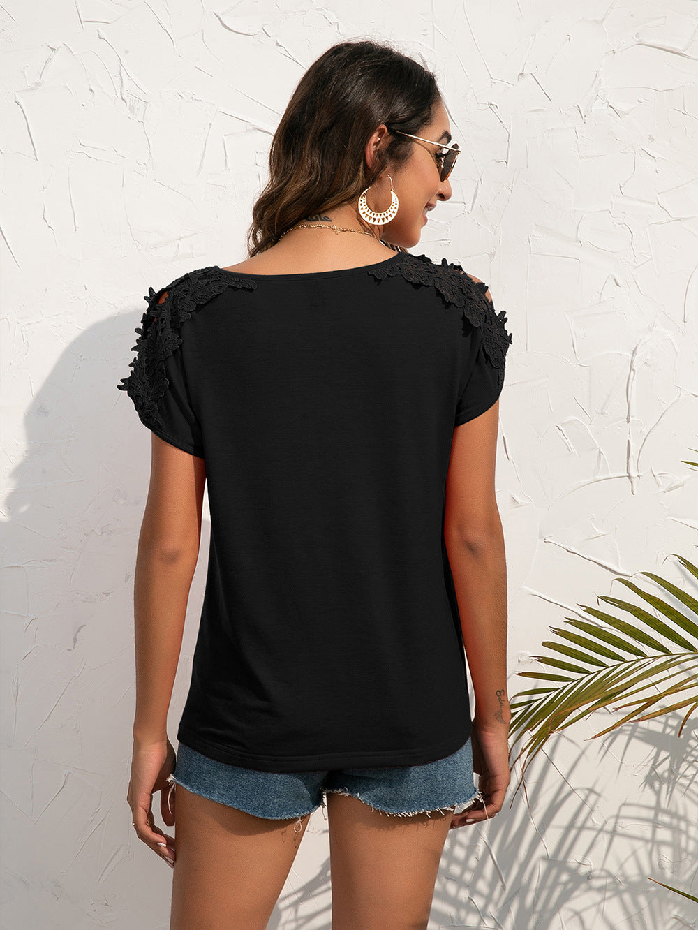 Ivy Lane Spliced Lace Cold-Shoulder Blouse - ClassiQ