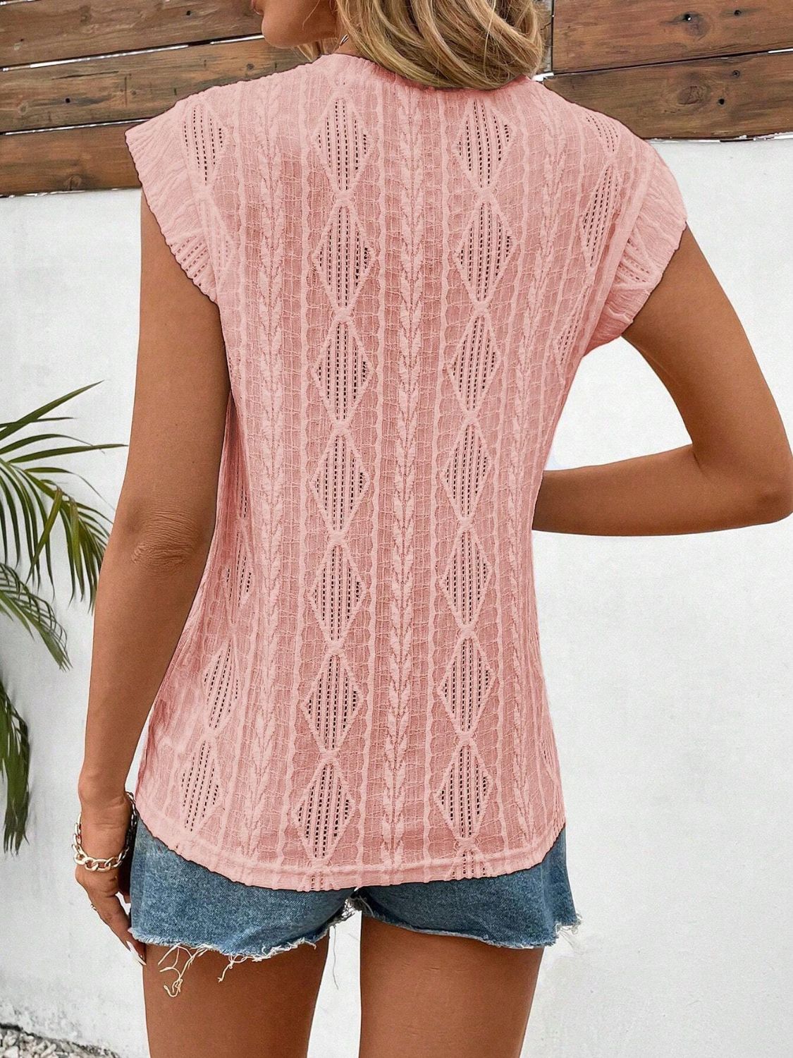 Eyelet Round Neck Cap Sleeve Top - Classique Collection