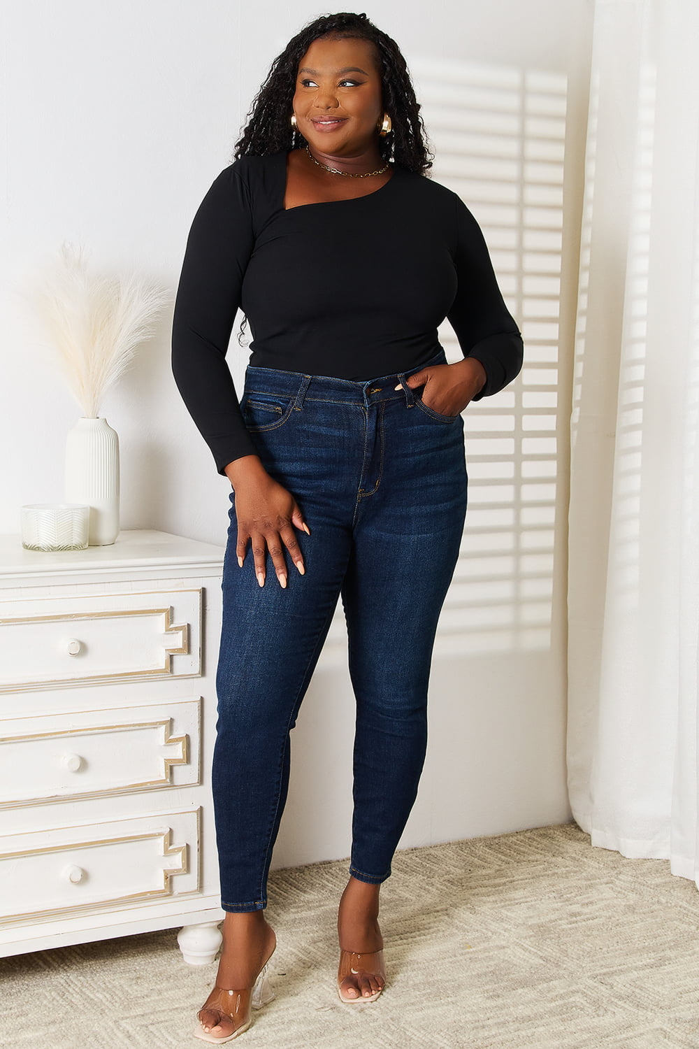 Basic Bae Asymmetrical Neck Long Sleeve Top - Classique Collection