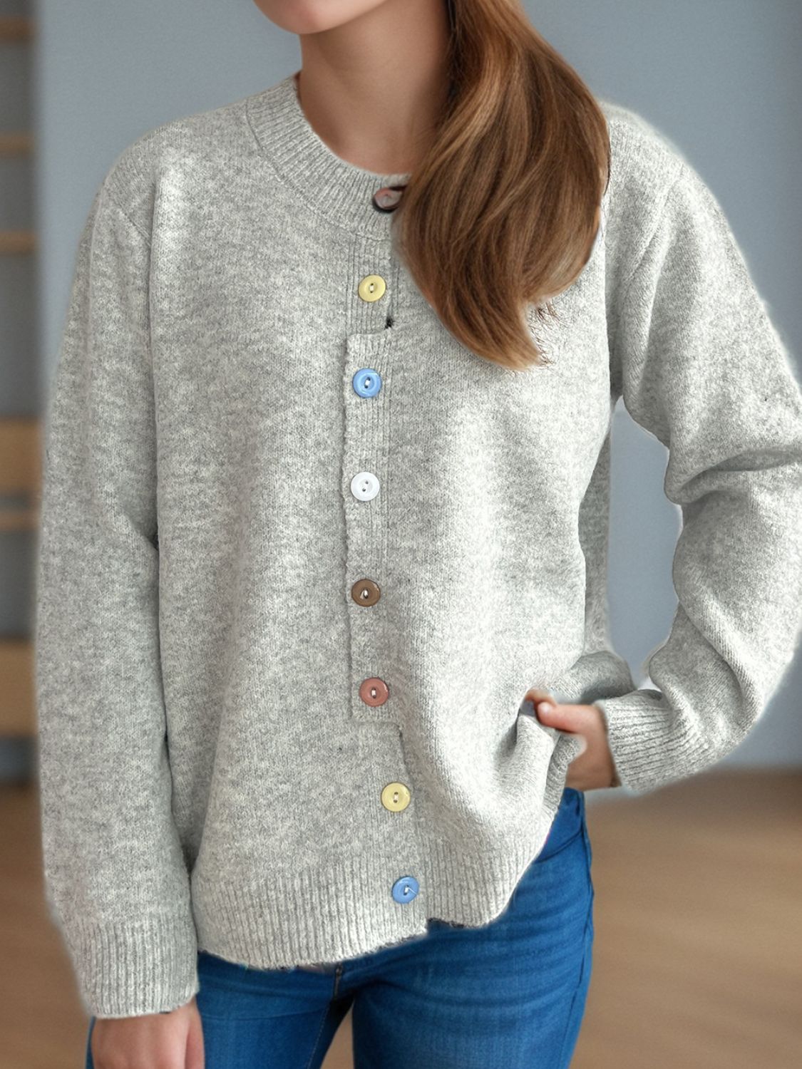 Button Down Long Sleeve Cardigan - ClassiQ