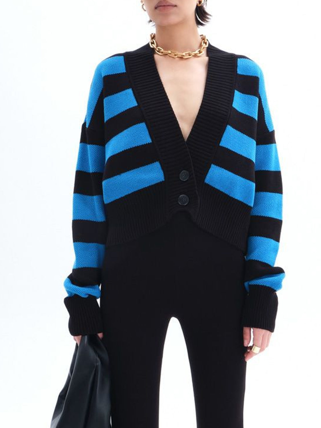 Striped Button Down Drop Shoulder Cardigan - Classique Collection