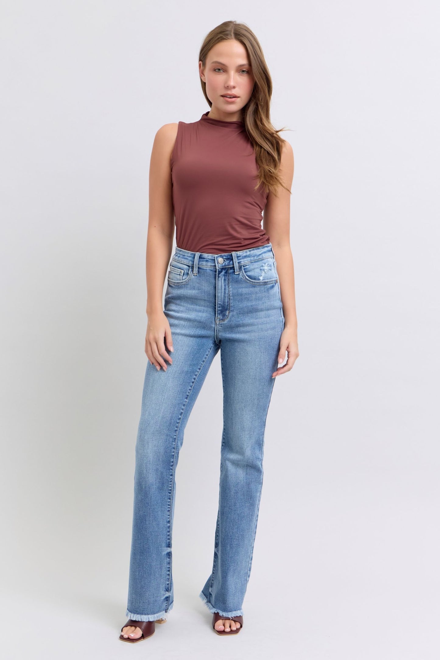 Judy Blue Full Size Raw Hem High Rise Bootcut Jeans - Classique Collection