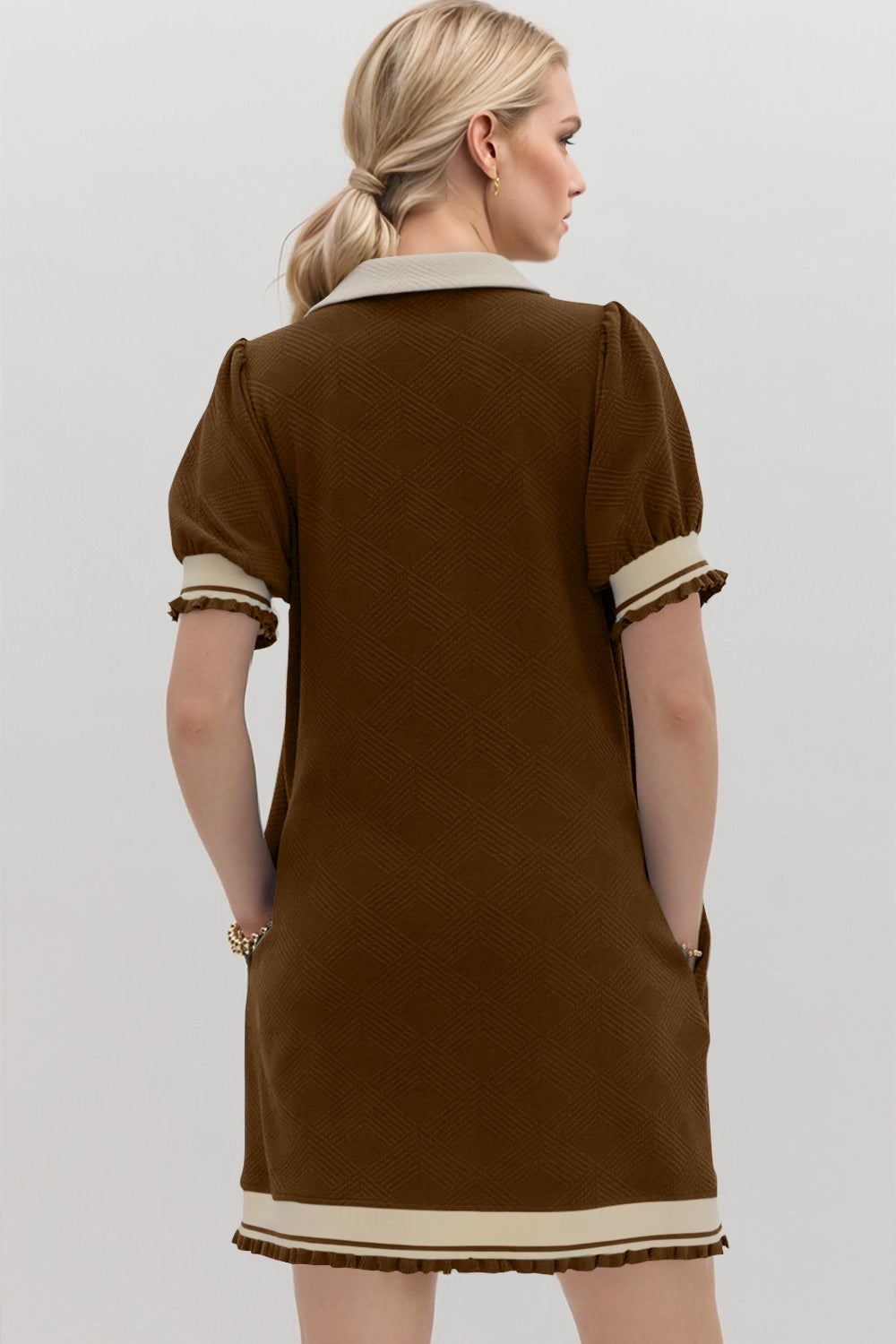 Oh Frill Contrast Trim Johnny Collar Short Sleeve Mini Dress - Classique Collection