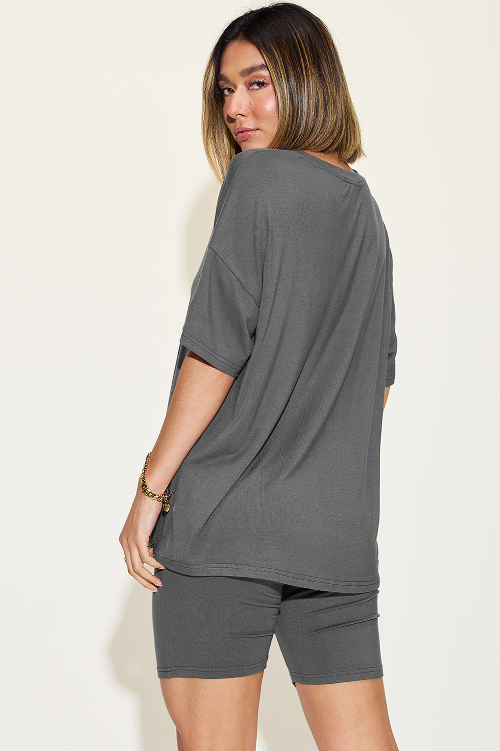 Basic Bae Full Size V-Neck Drop Shoulder T-Shirt and Shorts Set - ClassiQ