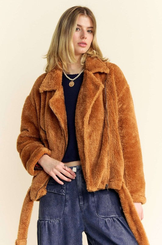 Davi & Dani Fuzzy Zip Up Collared Neck Jacket - Classique Collection
