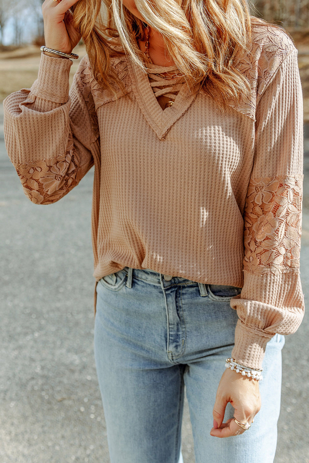 Crisscross V-Neck Waffle-Knit Top - Classique Collection