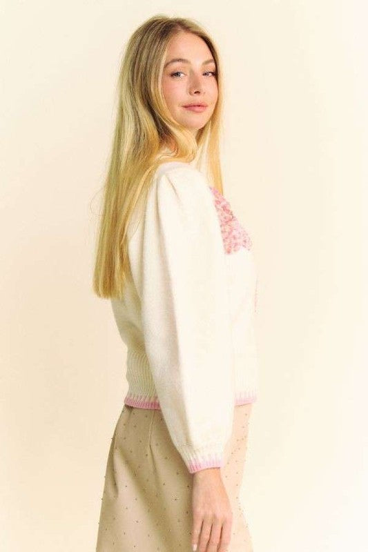 Davi & Dani Flower Patch Fuzzy Mock Neck Sweater - Classique Collection