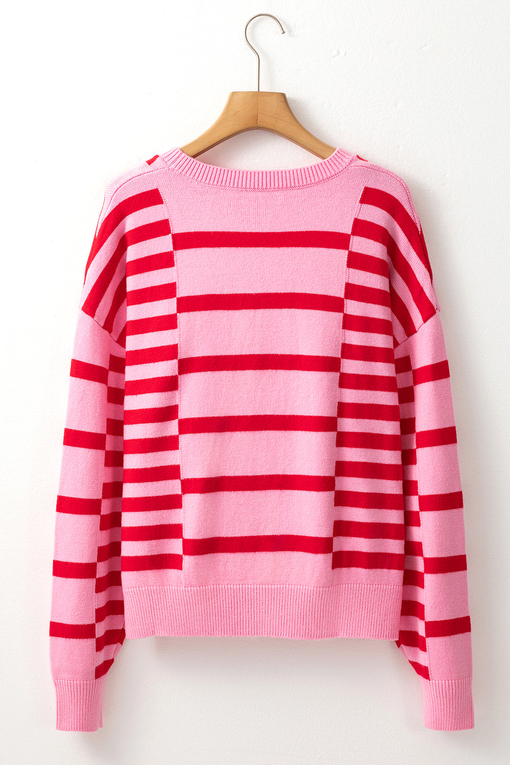 Striped Round Neck Dropped Shoulder Sweater - ClassiQ