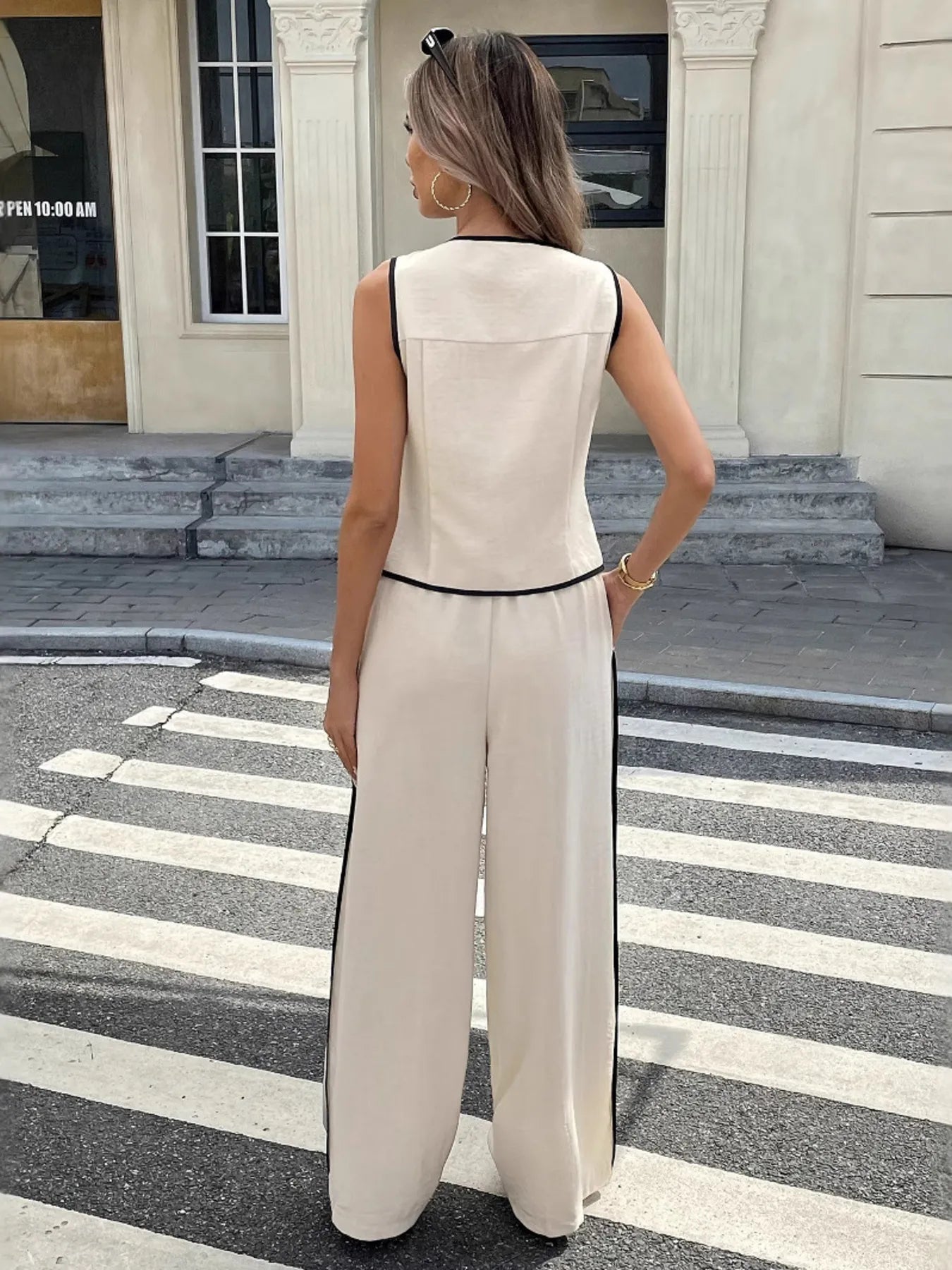 Casual Button - Up Tank and Wide - Leg Pants Set