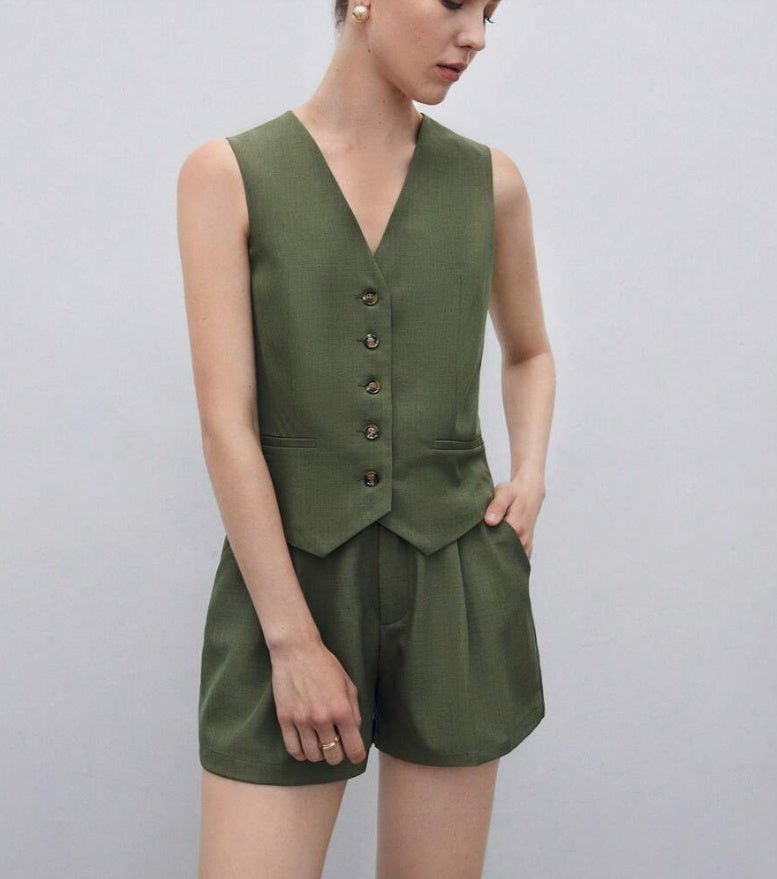 Casual Women's Solid Color Vest Jacket SetTwo Piece Pants Sets