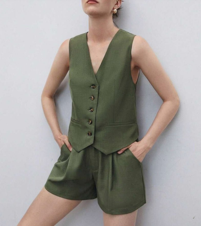 Casual Women's Solid Color Vest Jacket SetTwo Piece Pants Sets