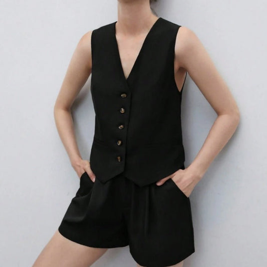 Casual Women's Solid Color Vest Jacket SetTwo Piece Pants Sets