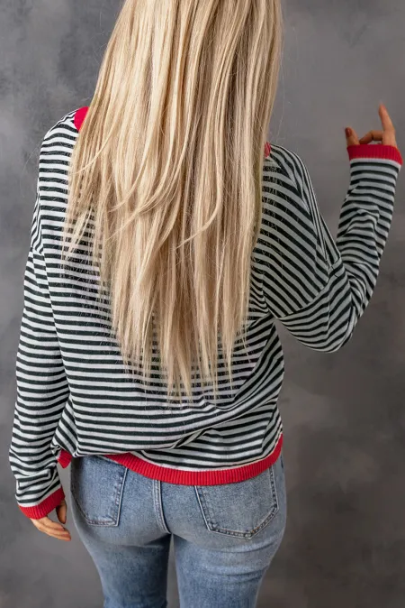 Striped Round Neck Drop Shoulder T-Shirt - ClassiQ