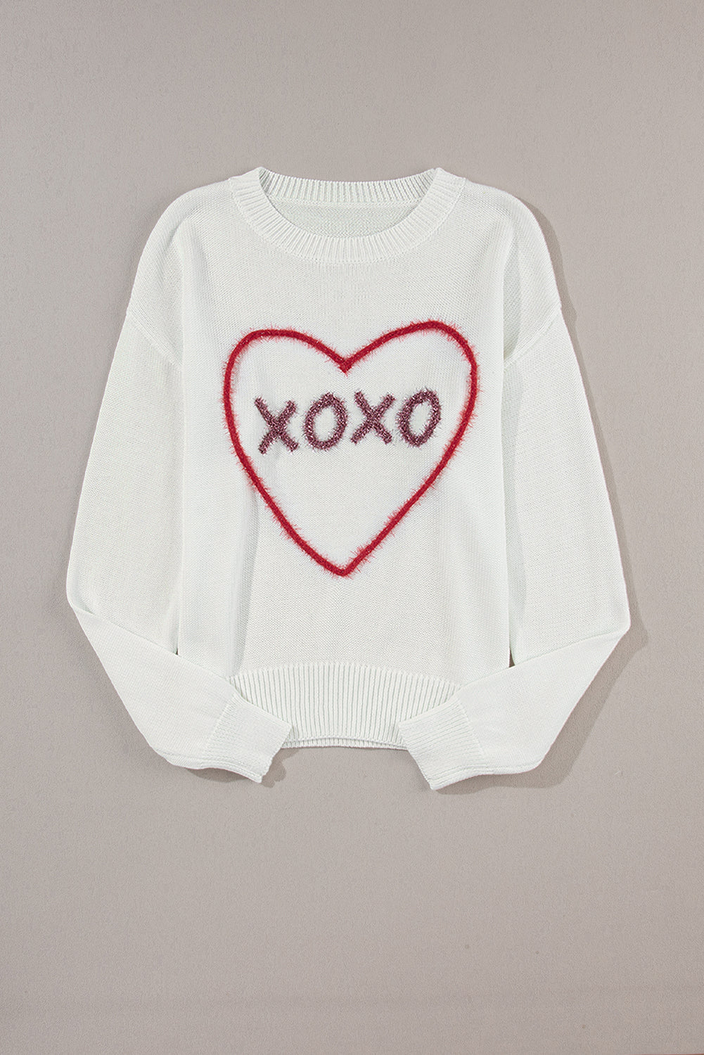 XOXO Round Neck Drop Shoulder Sweater - ClassiQ