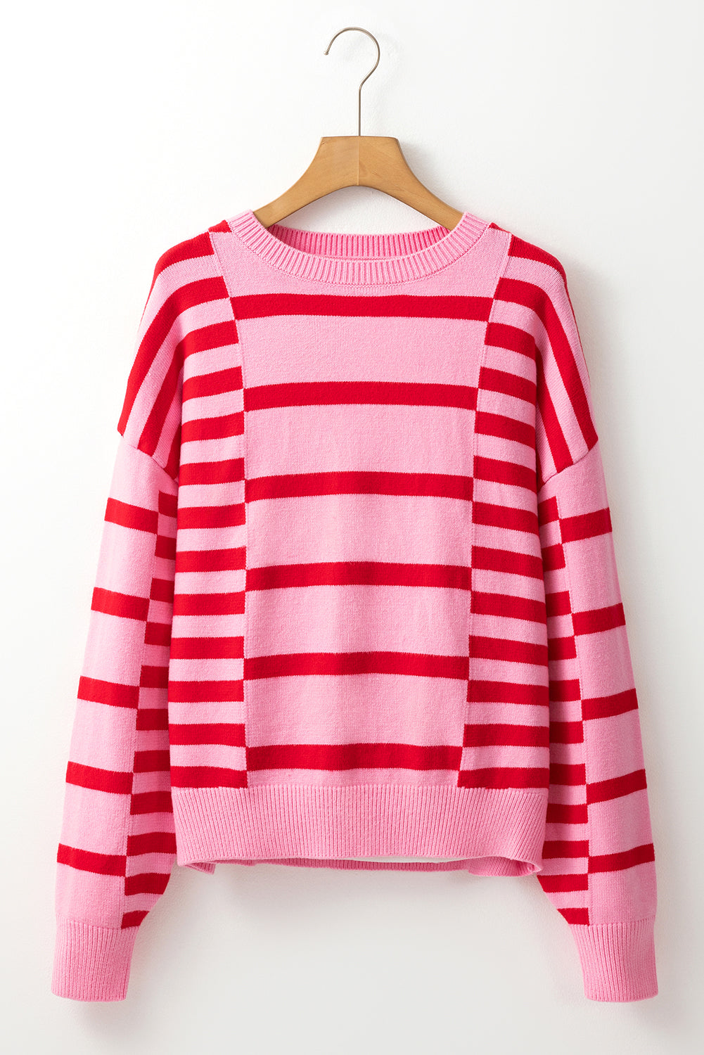 Striped Round Neck Dropped Shoulder Sweater - ClassiQ