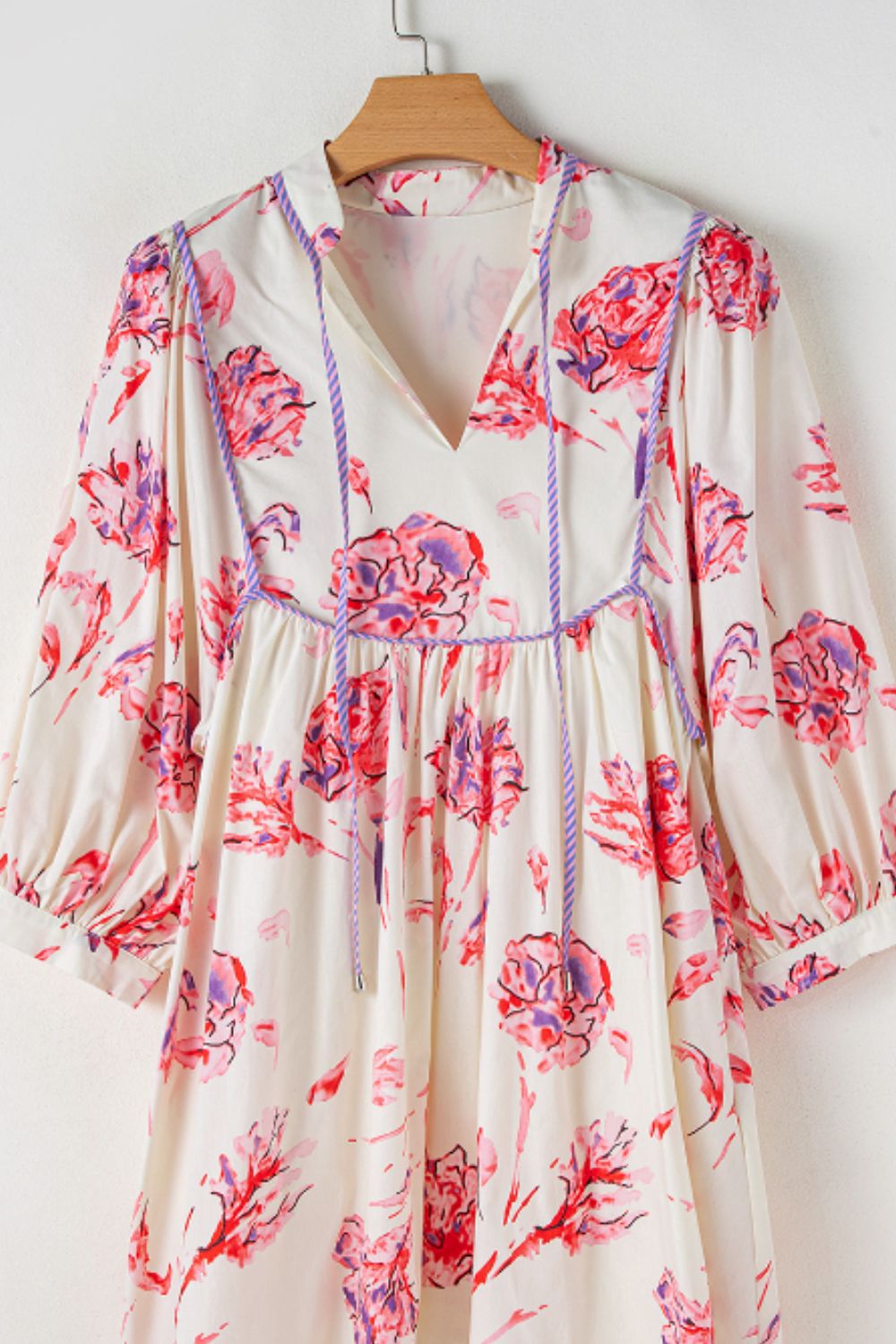 Tied Flower Printed Three-Quarter Sleeve Dress - Classique Collection