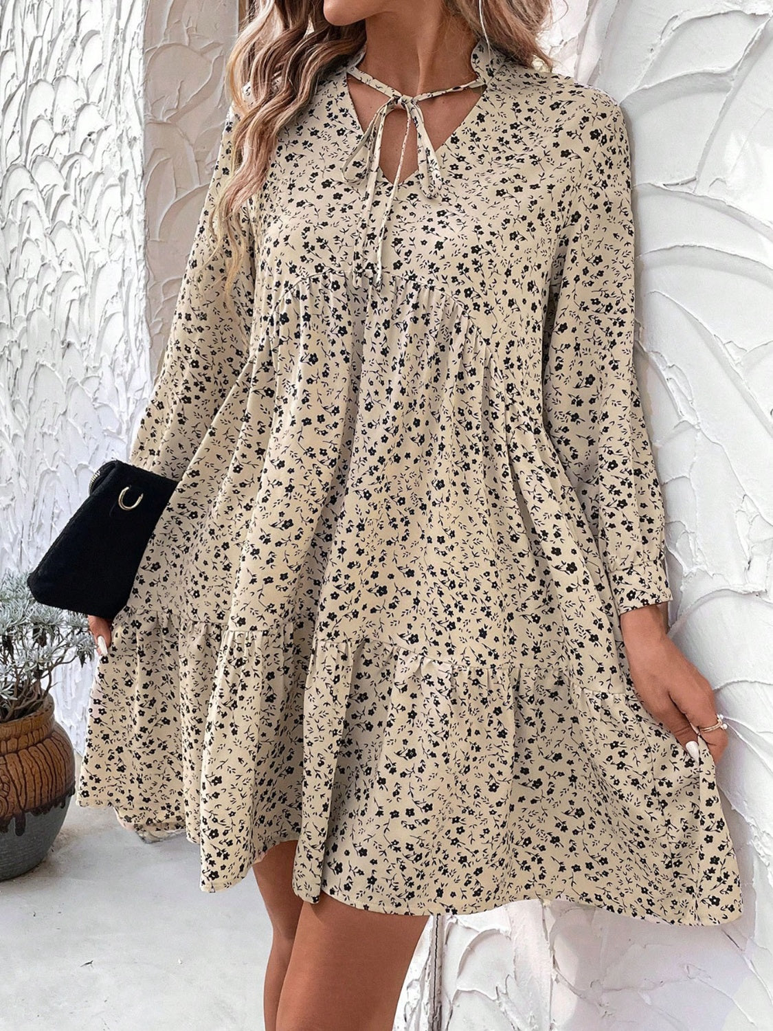 Tied Printed Long Sleeve Mini Dress - Classique Collection