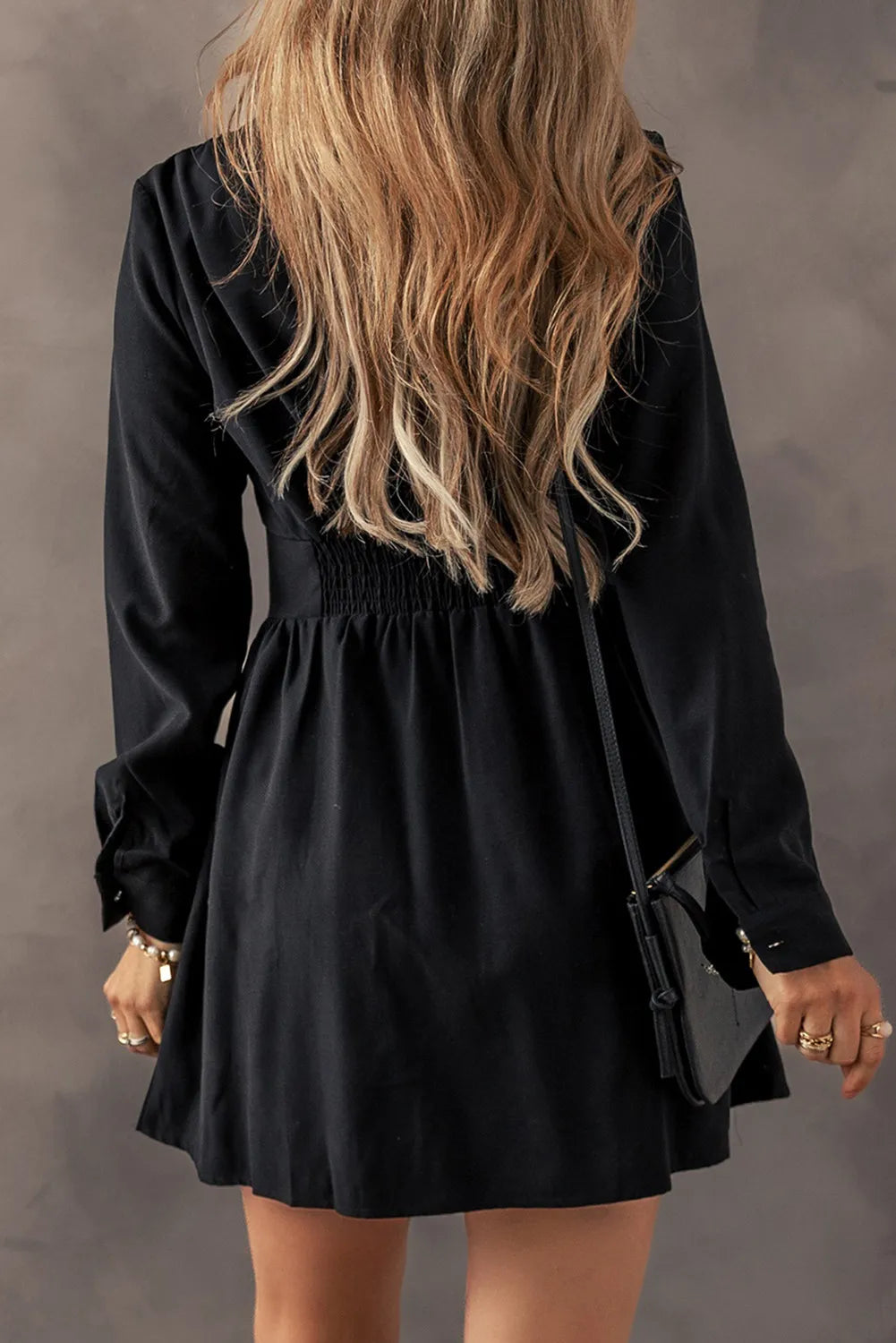 Ruched Button Up Long Sleeve Dress - Classique Collection