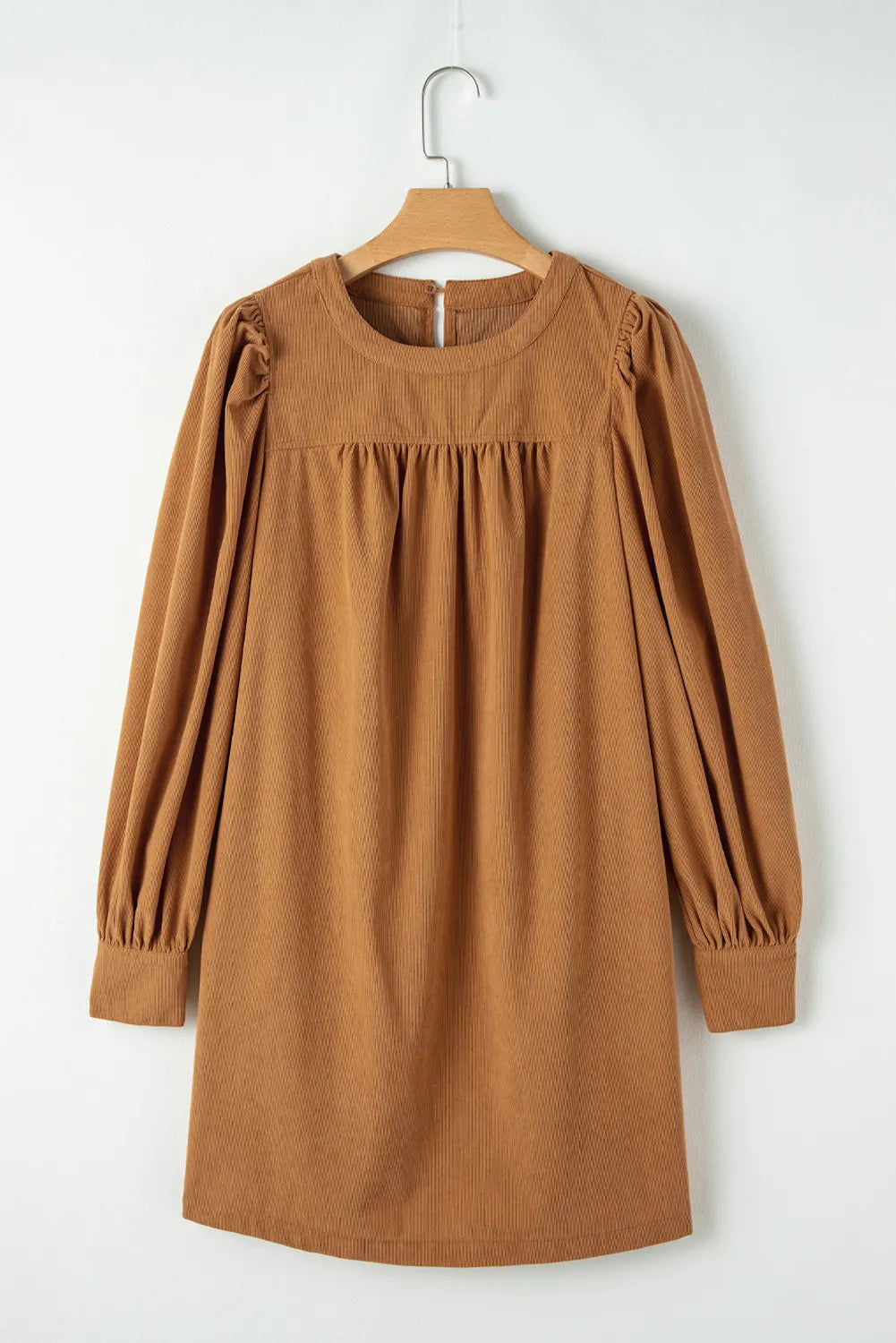 Ruched Round Neck Long Sleeve Dress - Classique Collection