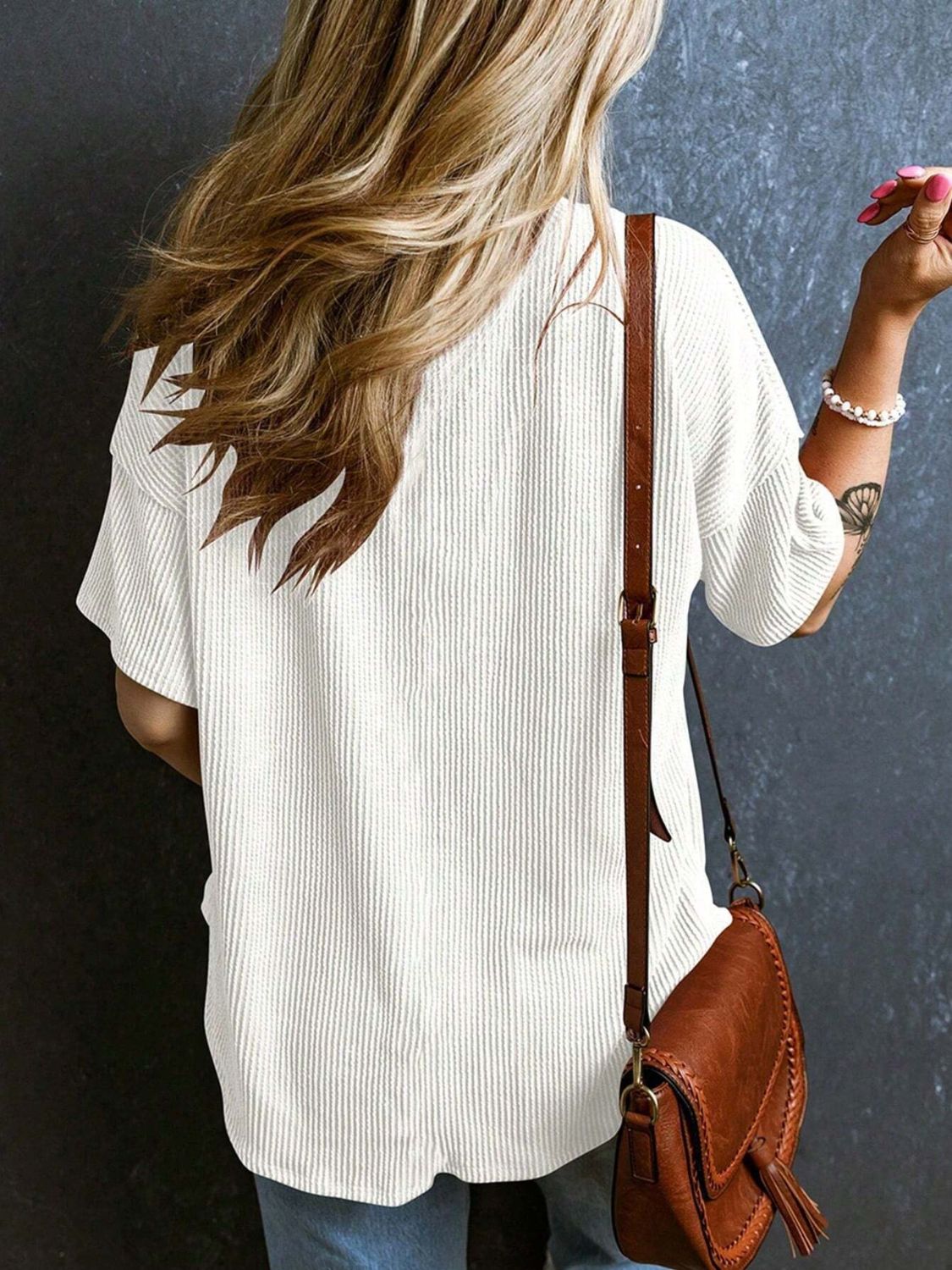 Textured V-Neck Half Sleeve T-Shirt - Classique Collection