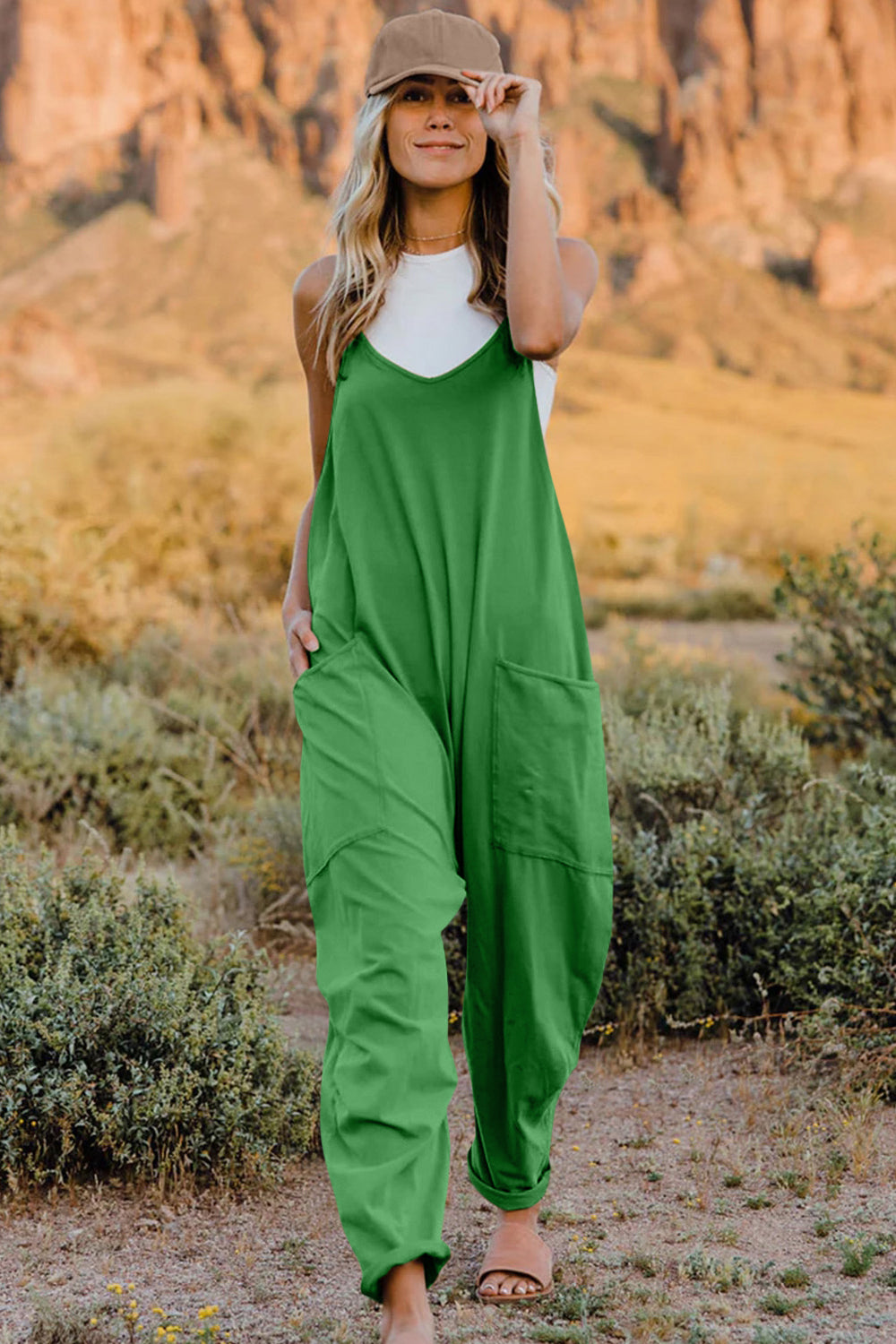 Double Take Full Size V-Neck Sleeveless Jumpsuit with Pockets - ClassiQ