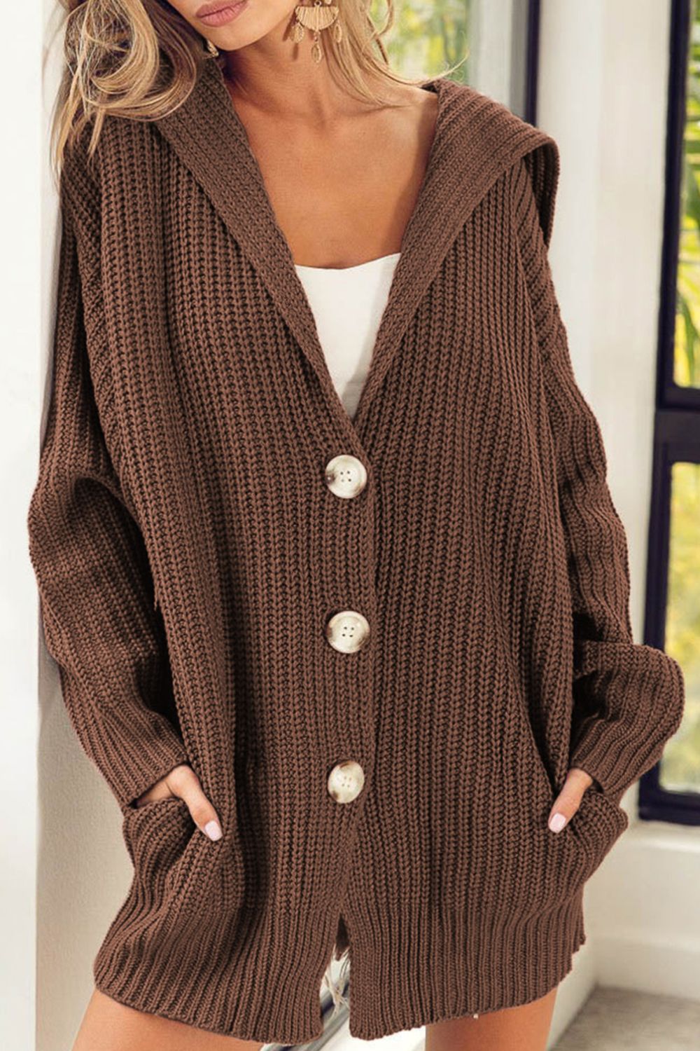 Button Down Collared Neck Cardigan - ClassiQ