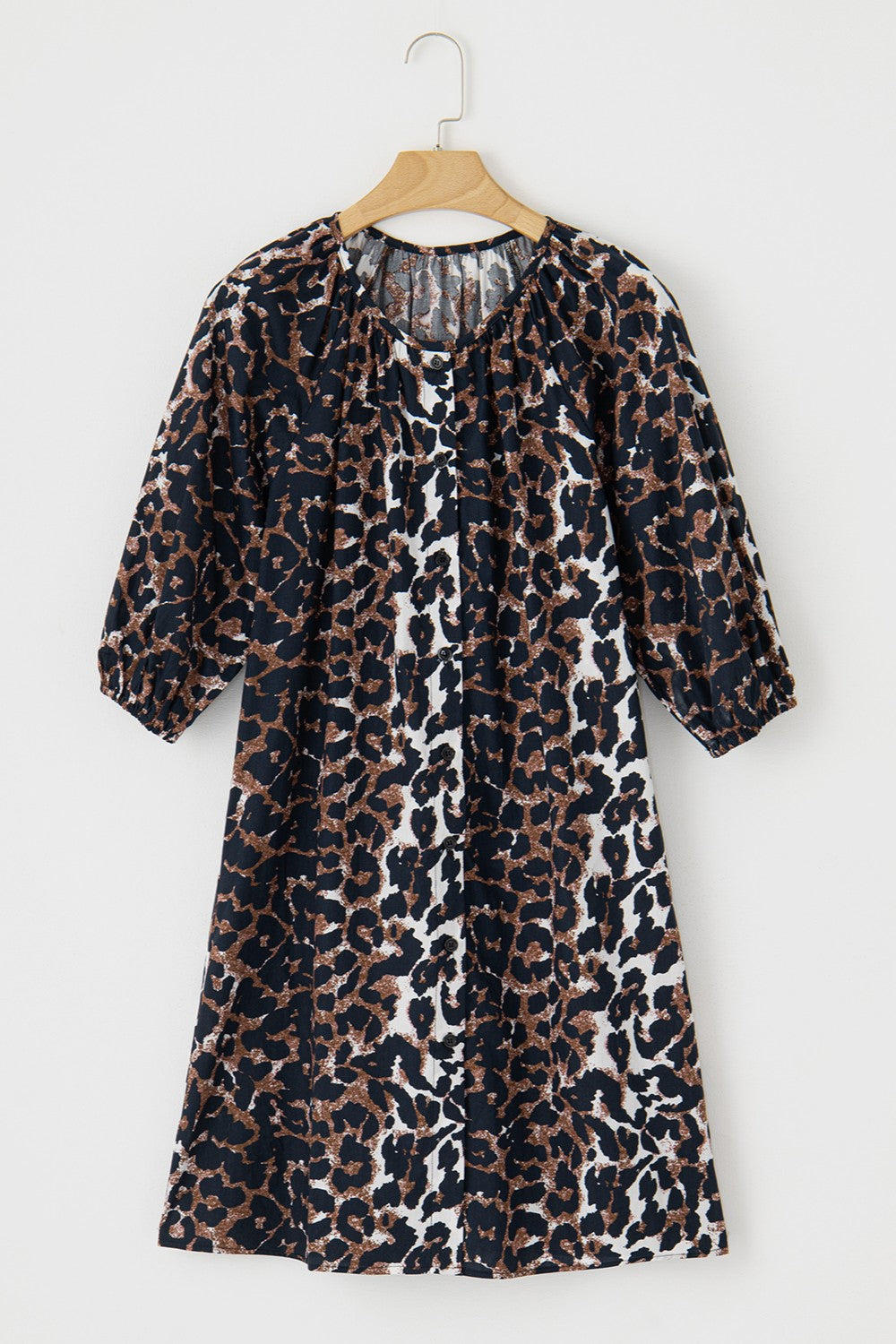 Leopard Button Up Half Sleeve Mini Dress - Classique Collection