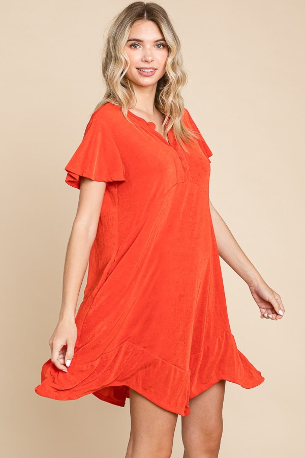 Culture Code Full Size Short Sleeve Ruffled Asymmetric Hem Dress - Classique Collection