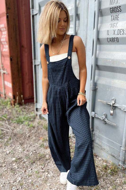 Plaid Wide Strap Wide Leg Overalls - ClassiQ