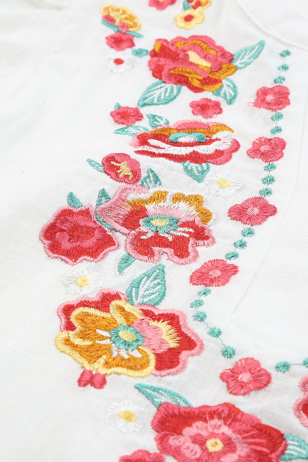 Embroidered Notched Neck Flounce Sleeve Top - Classique Collection