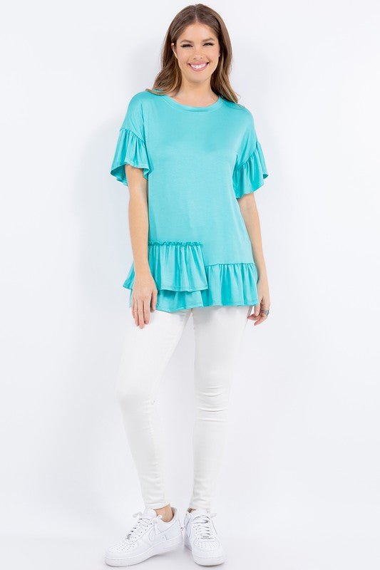 Celeste Full Size Ruffle Detail Asymmetrical Top Plus Size
