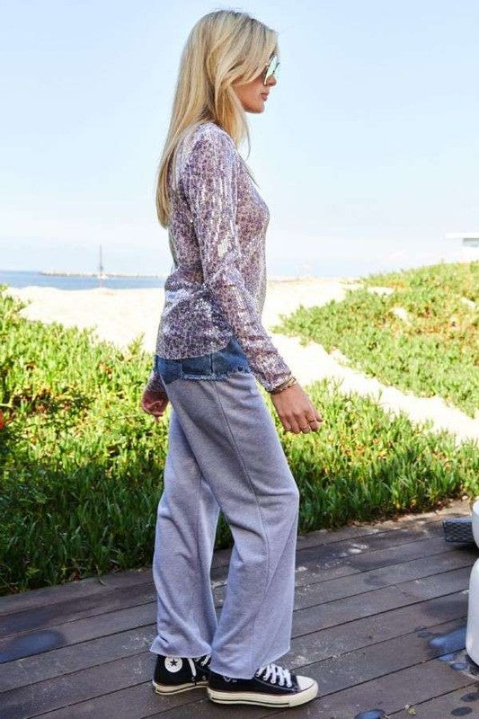 Davi & Dani Sequin Mock Neck Long Sleeve Mesh Top - Classique Collection