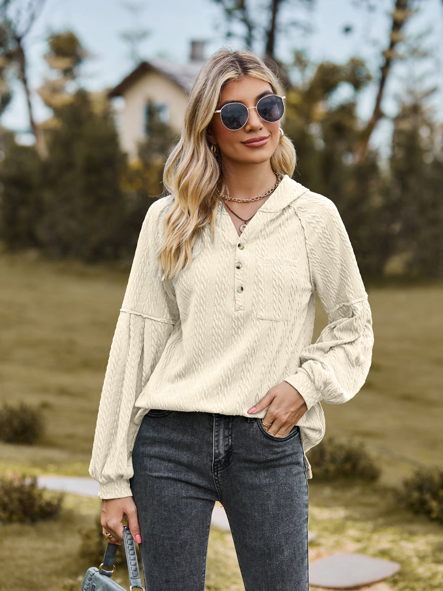 Cable-Knit Dropped Shoulder Hoodie - Classique Collection