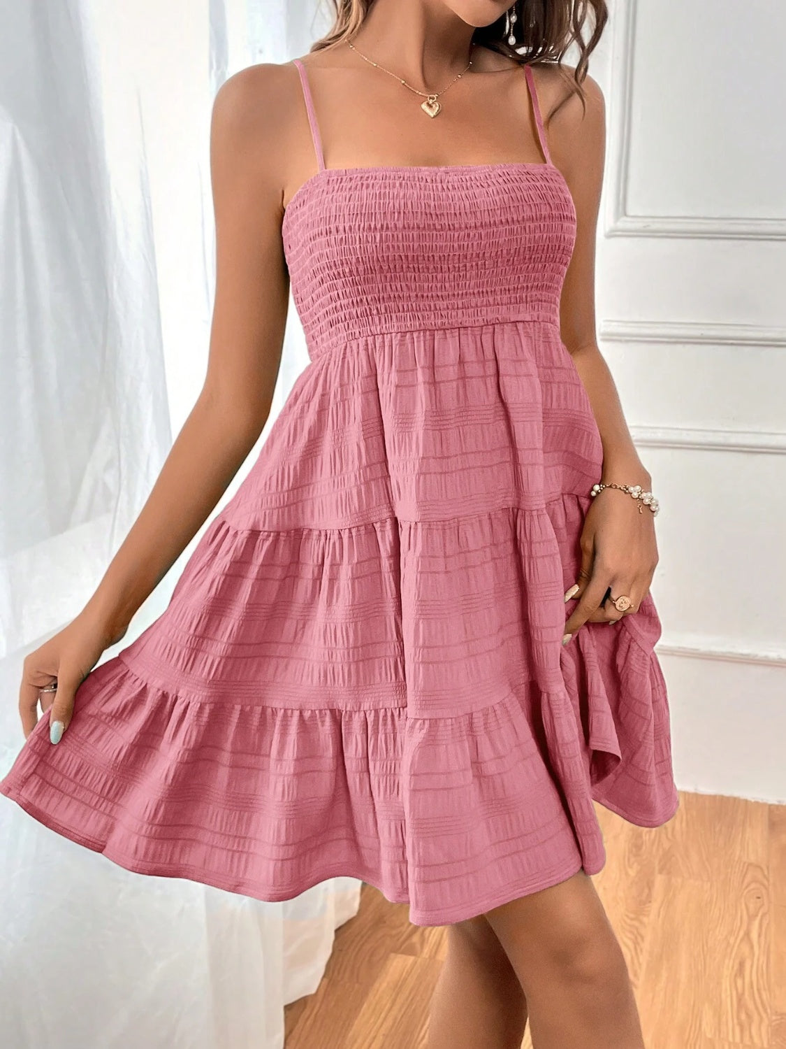 Smocked Tiered Sleeveless Mini Dress - Classique Collection