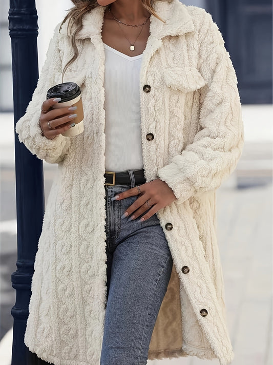 Fuzzy Button Up Long Sleeve Longline Coat - Classique Collection