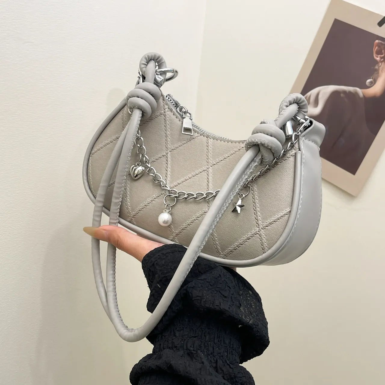 Chain Detail Crescent Shoulder BagBag