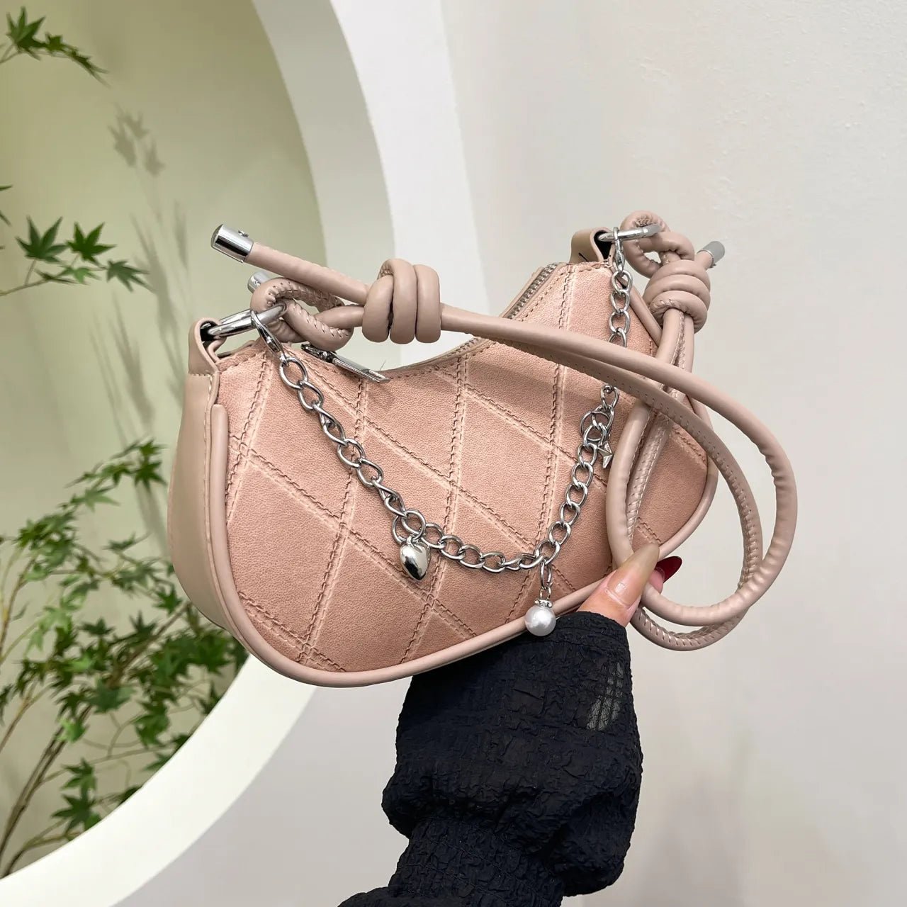 Chain Detail Crescent Shoulder BagBag