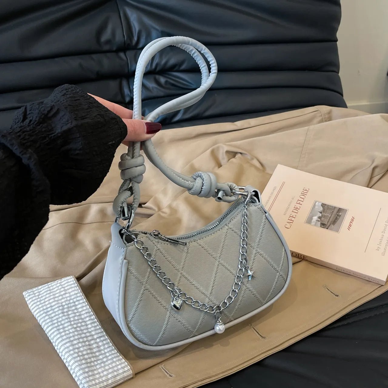 Chain Detail Crescent Shoulder BagBag